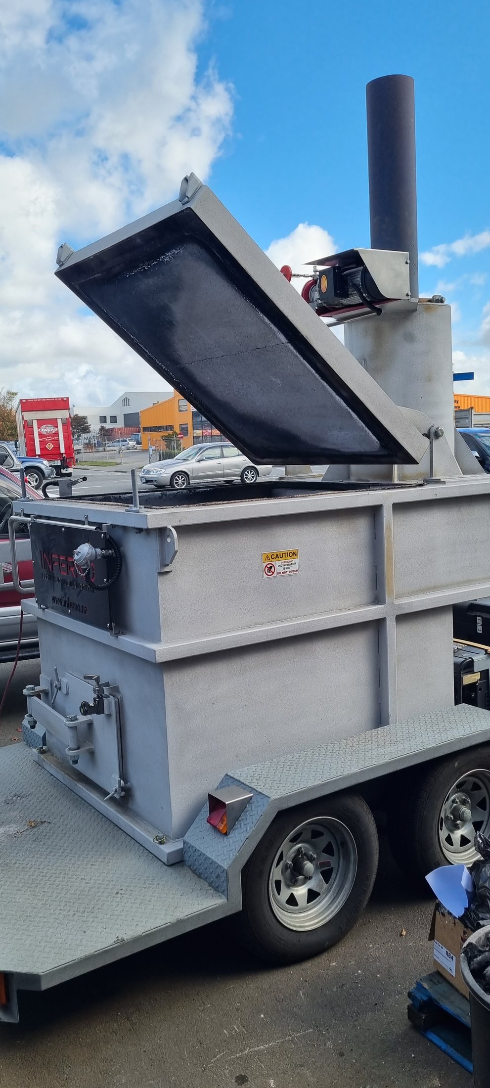 Inferno mobile incinerator on its trailer