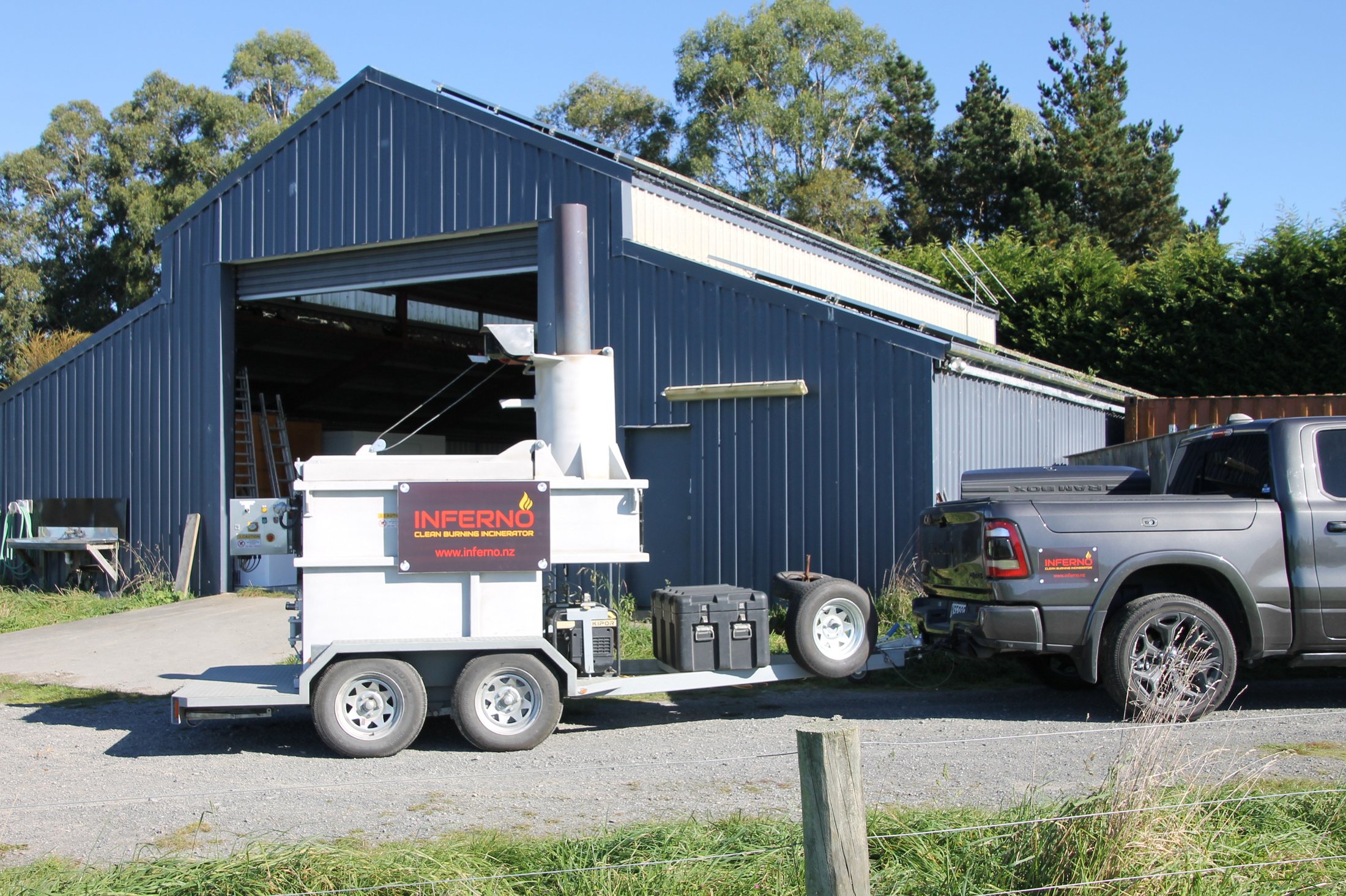 Transportable Inferno incinerator manufactured in New Zealand